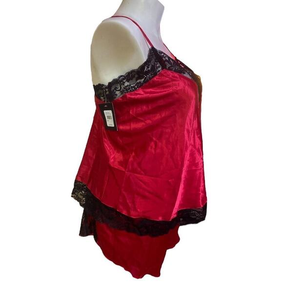 Frederick’s Satin Pajama Tank Shorts Lingerie Set Black NWTs Says 1X, Fits 2X - Picture 2 of 9
